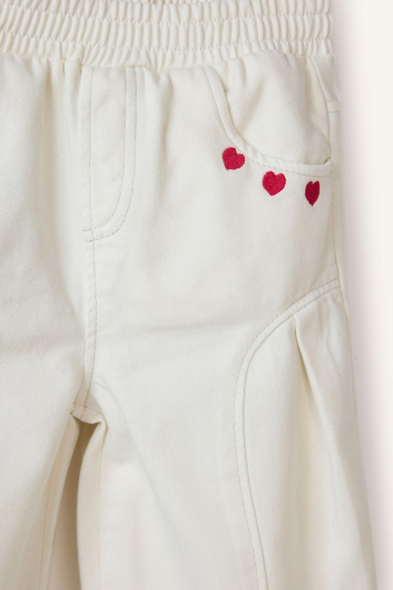 DeFacto Beige BabyGirl Baby Girl Wide Leg Embroidered Trousers Casual - Image 5